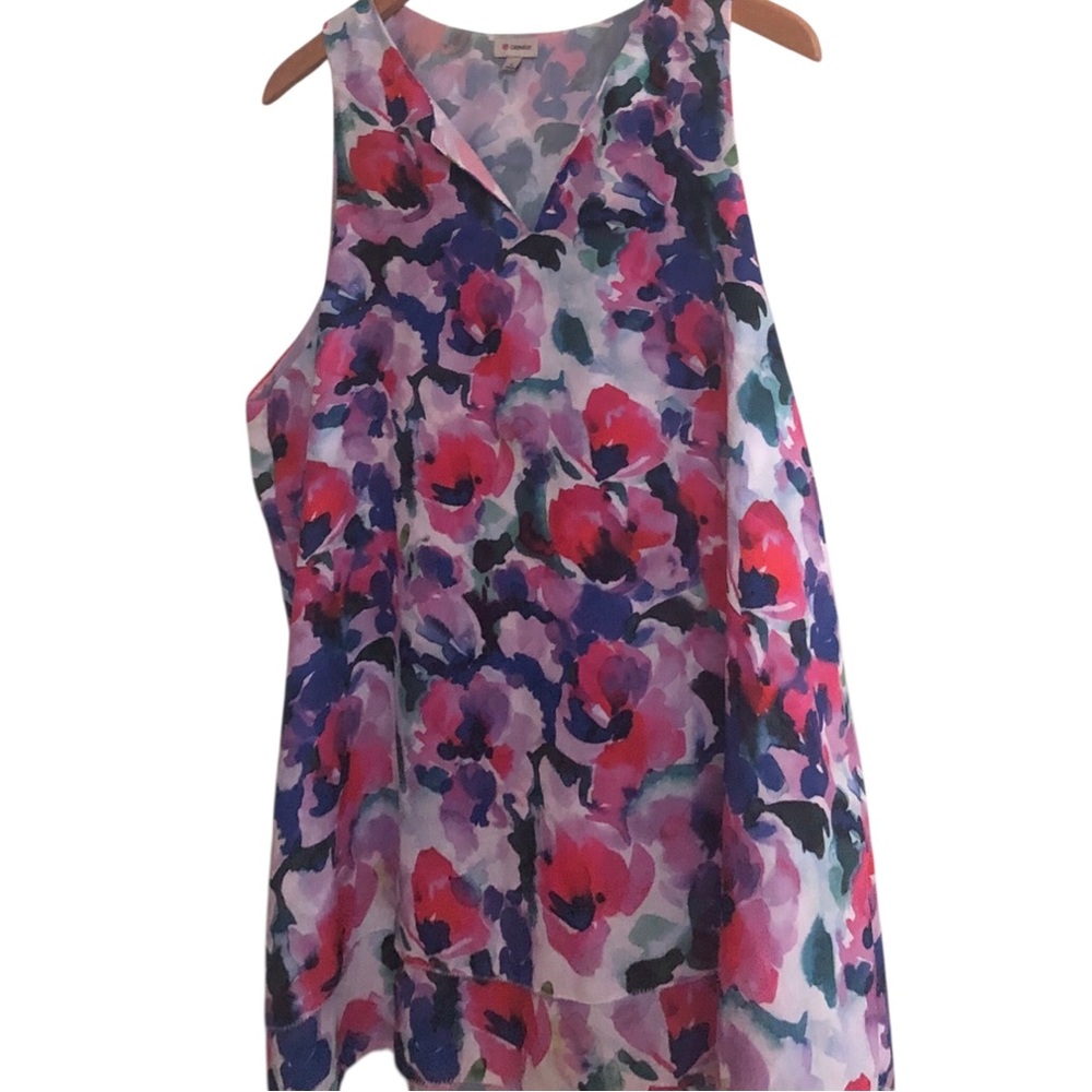 Cremieux Sleeveless Top Watercolor bright floral double layer floaty romantic
